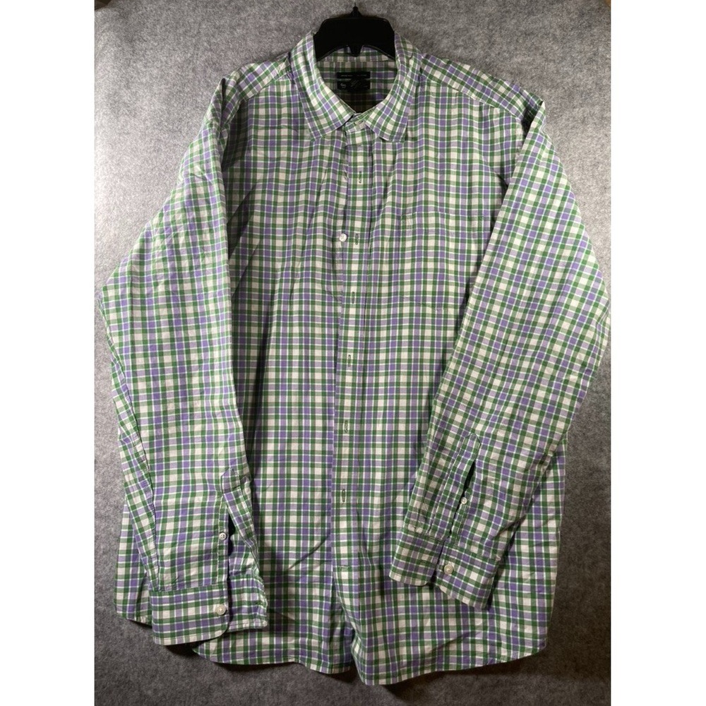Gap Mens Classic Fit Vintage Wash Green & Lavender Plaid Button Down Shirt XXL